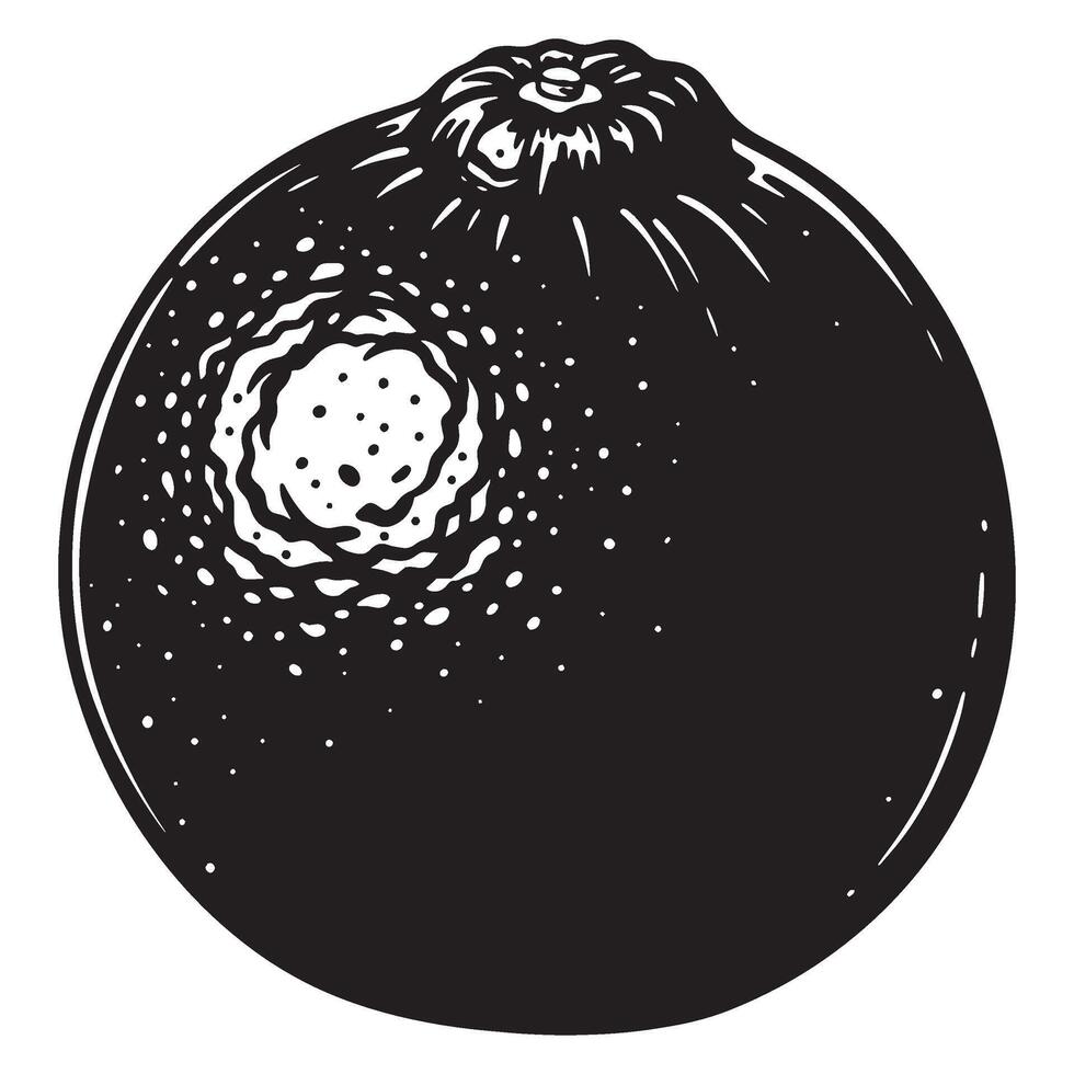 Detailed black and white illustration of a fresh orange fruit with textured skin vector