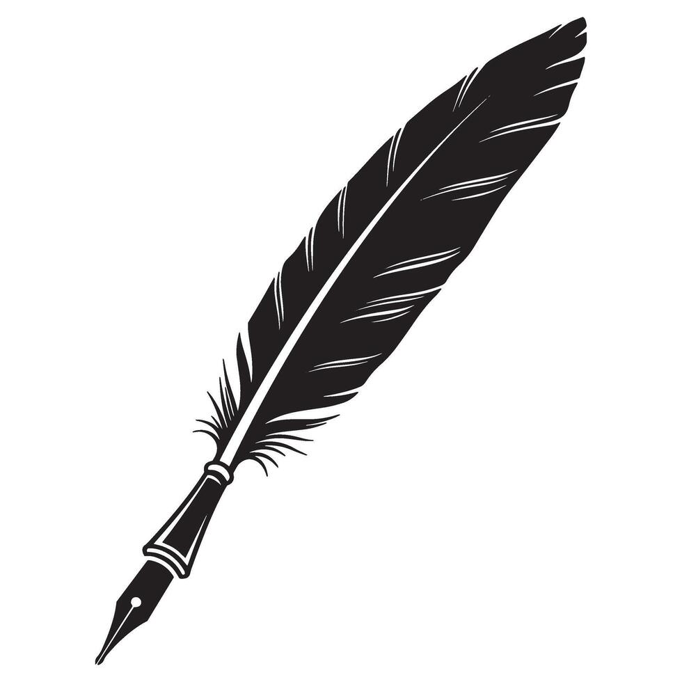 Elegant black and white feather quill pen illustration isolated on a white background vector