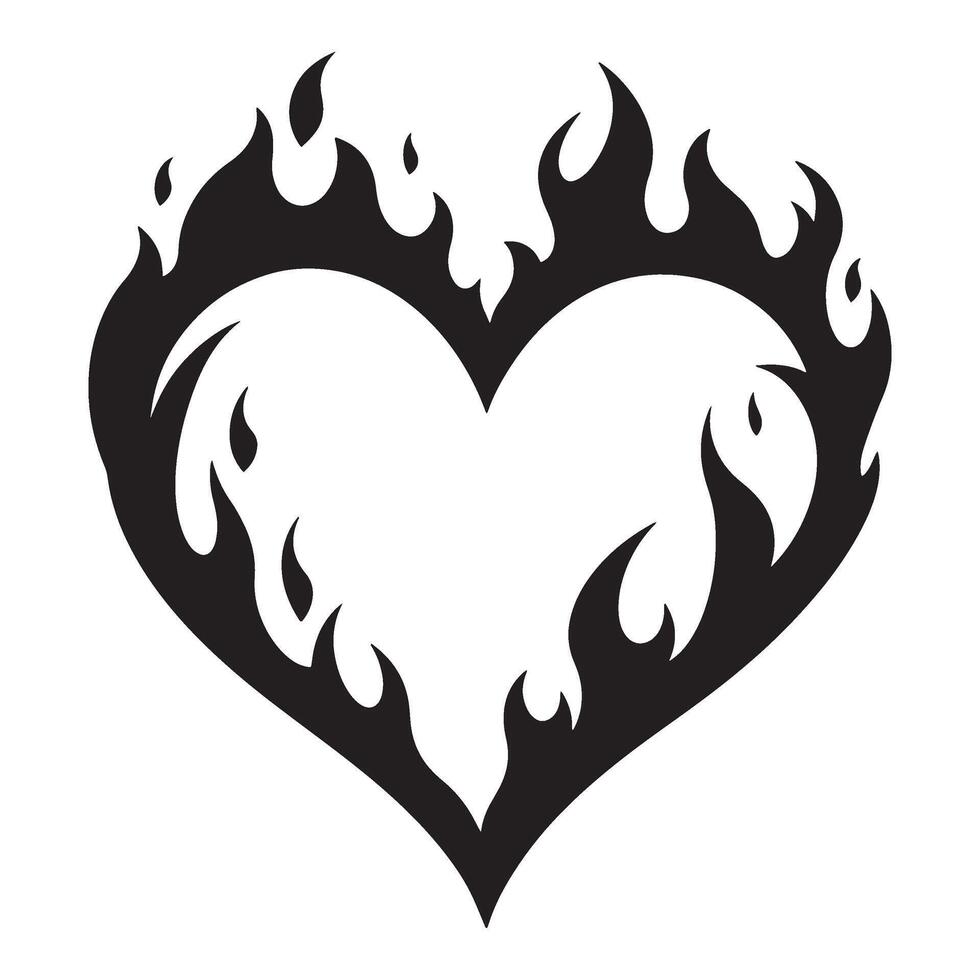Burning heart graphic in black and white illustrating passion and romance vector