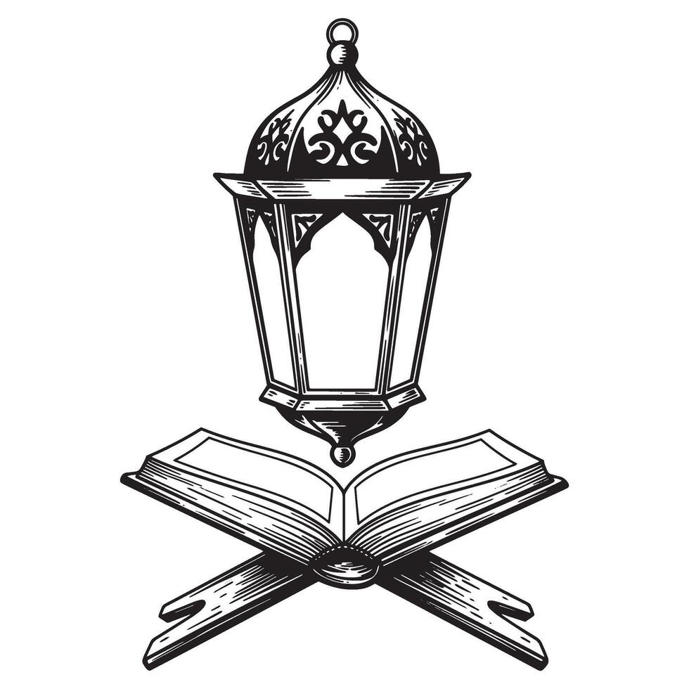 Decorative lantern and open book illustration representing ramadan and islamic celebrations vector