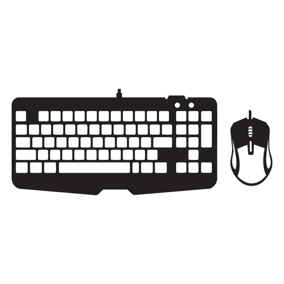 Black and white illustration of a keyboard and a mouse for computer input and design. vector