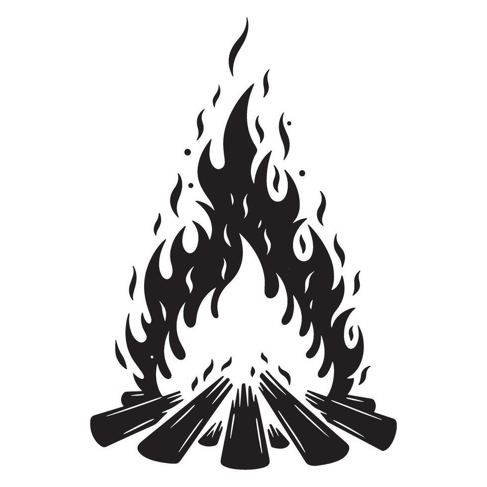 Hand drawn illustration of a bonfire burning with flames and wood for a cozy camping experience vector