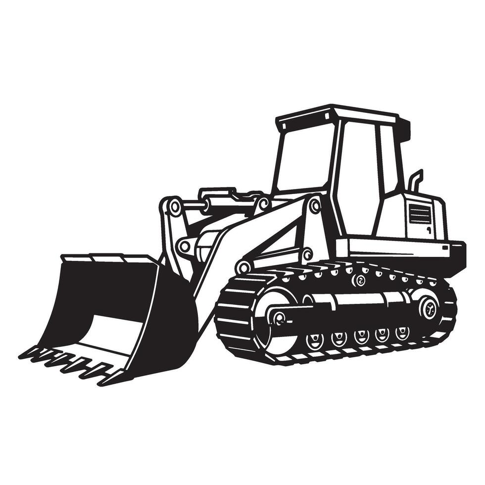 Illustration of a black and white bulldozer construction equipment on a white background vector