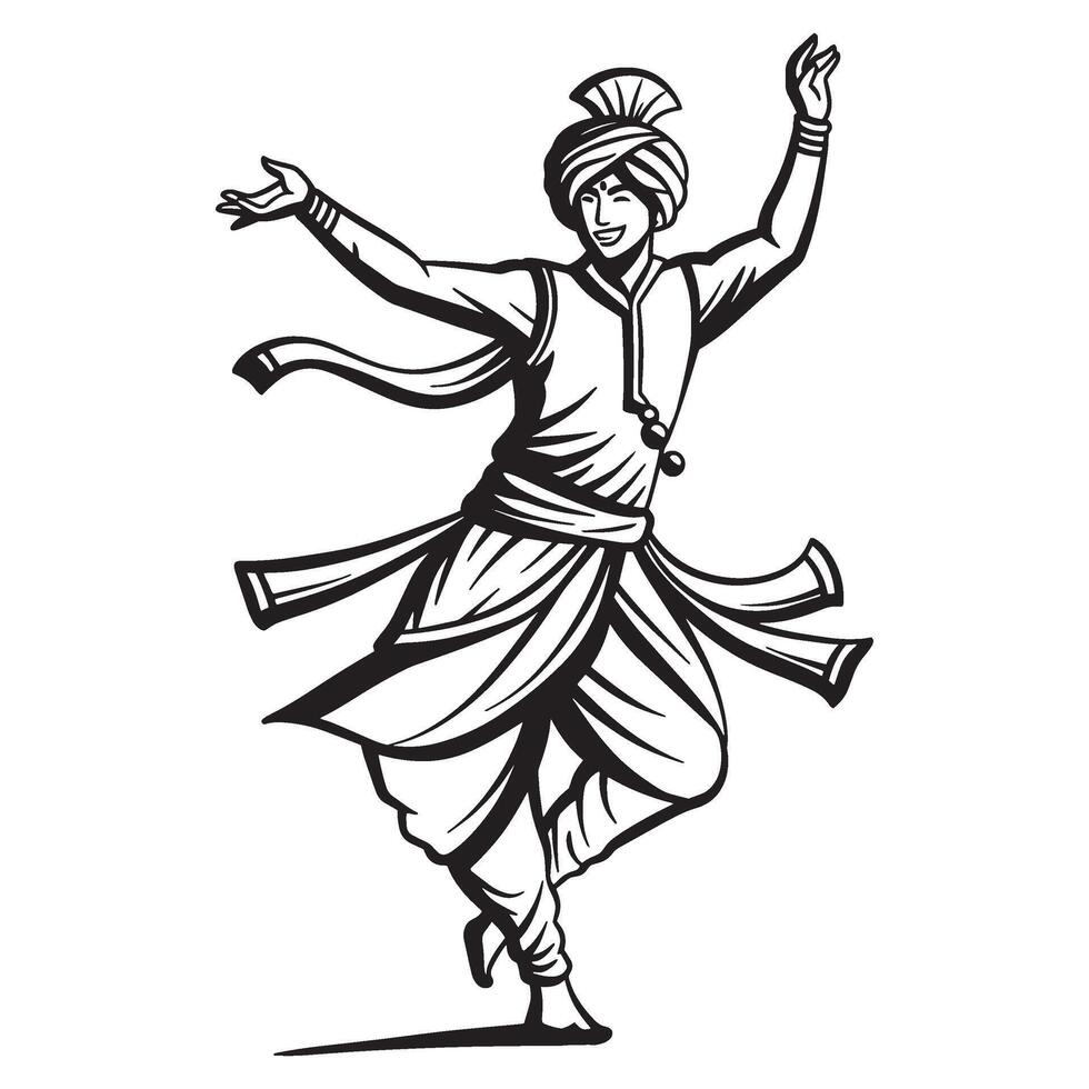 illustration of a joyful indian man dancing wearing traditional attire vector