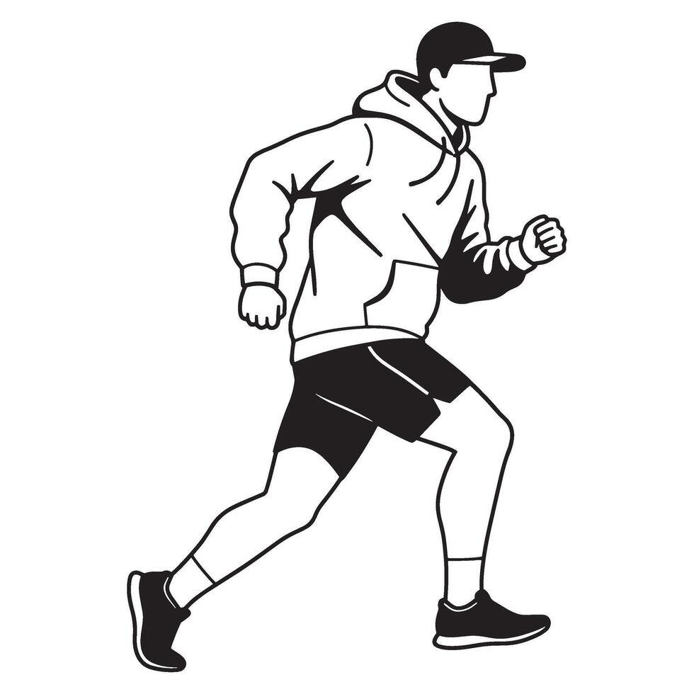 Athletic man running in black and white outline ready for fitness activity or exercise vector