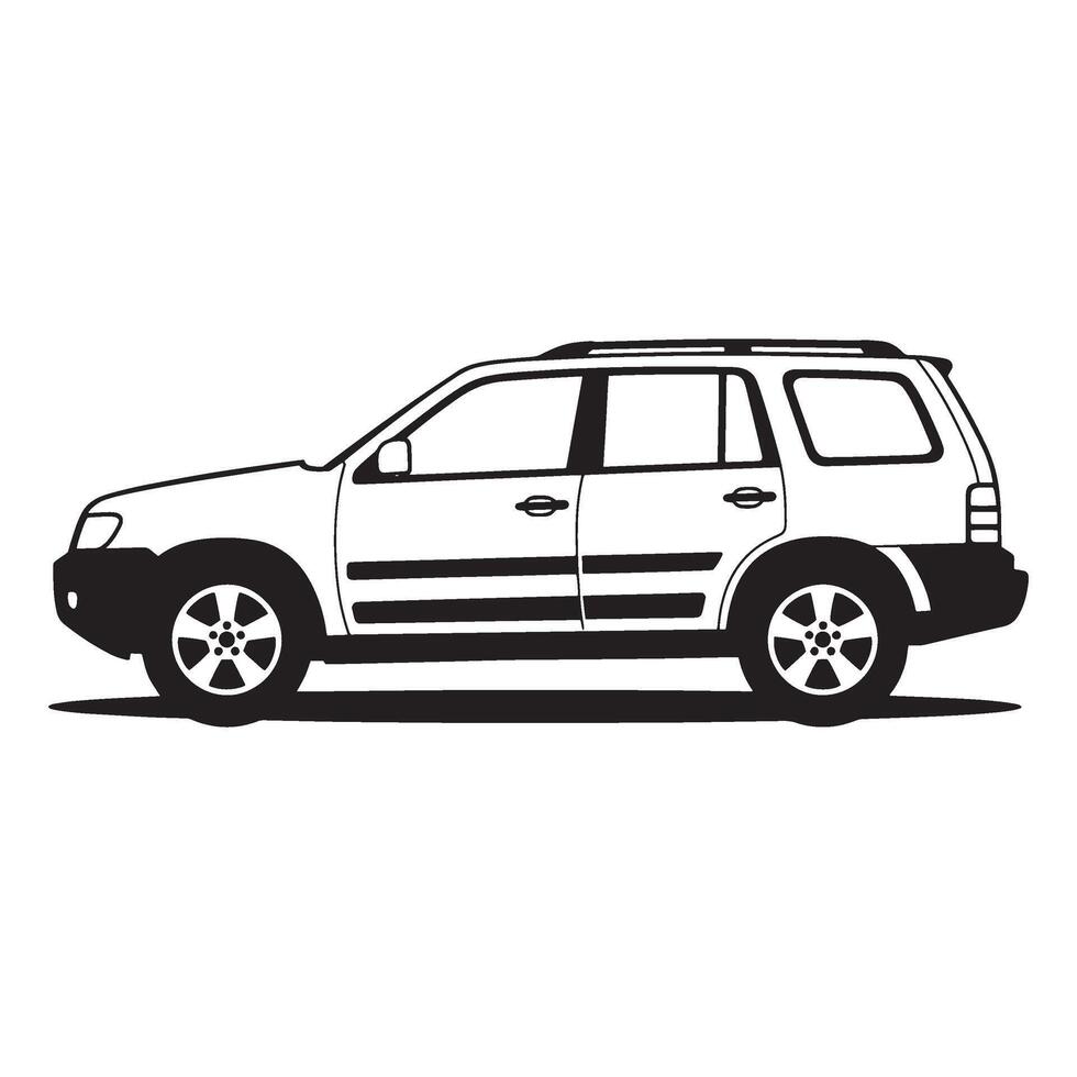 Detailed black and white illustration of a modern suv or crossover vehicle vector