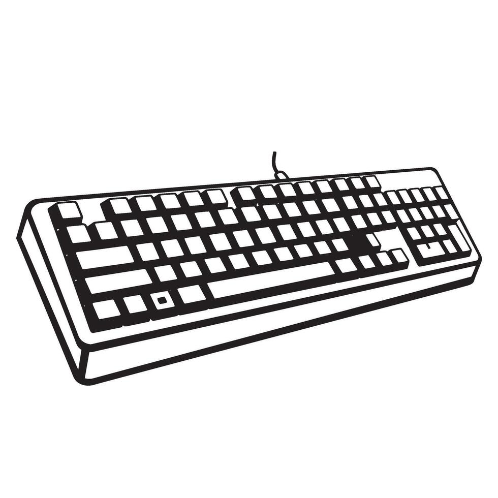 Black and white illustration of a classic wired computer keyboard isolated on white vector