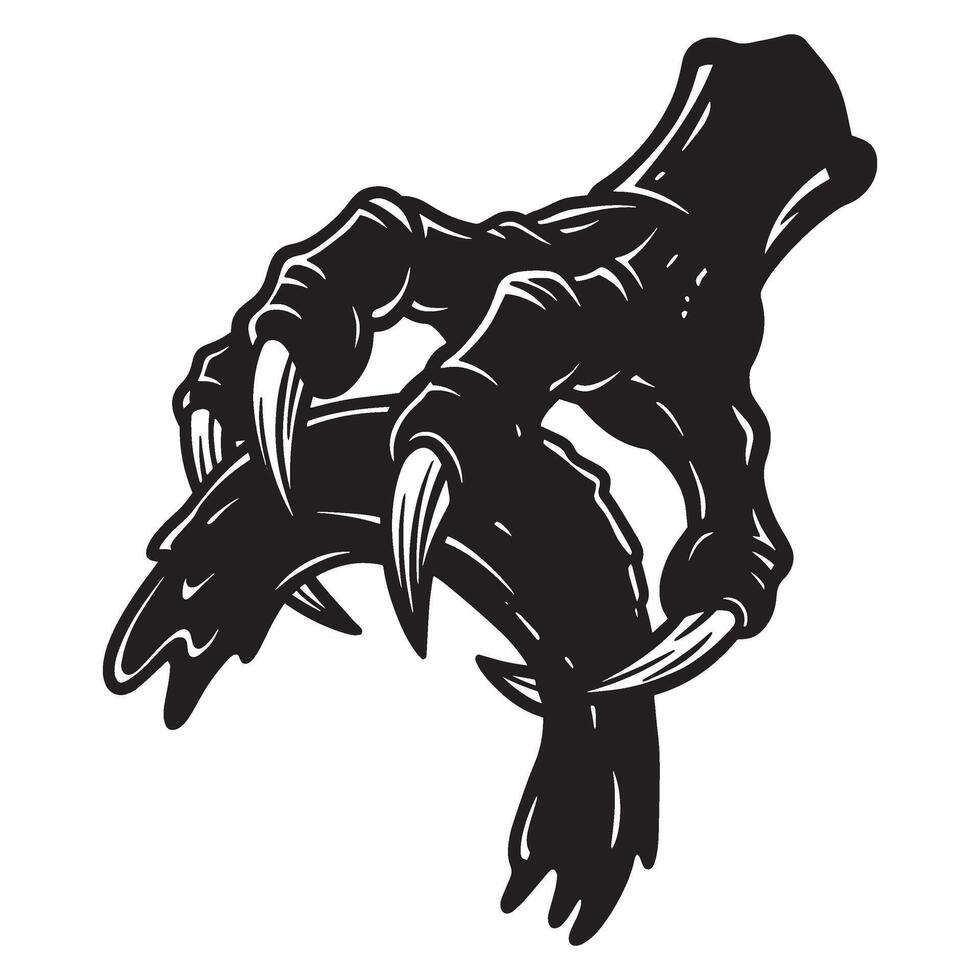 Spooky silhouette of a monster claw with sharp talons on a clean white background vector