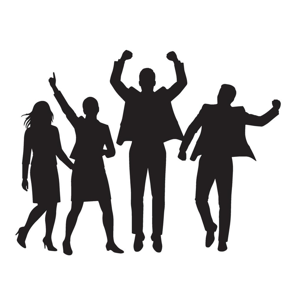 Silhouette business team celebrating success achievement and collaboration together on white background vector