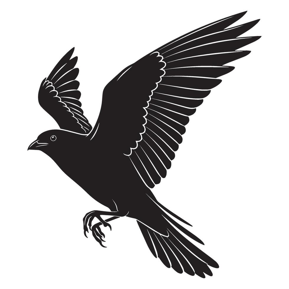 Elegant silhouette of a black bird in flight with wings outstretched against white background vector