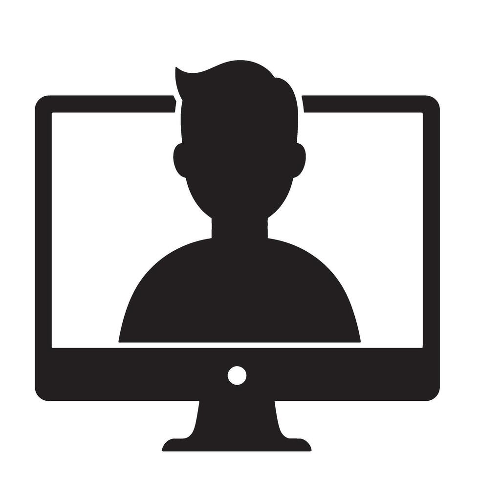 Silhouette of a person on a computer monitor representing online communication and connection vector