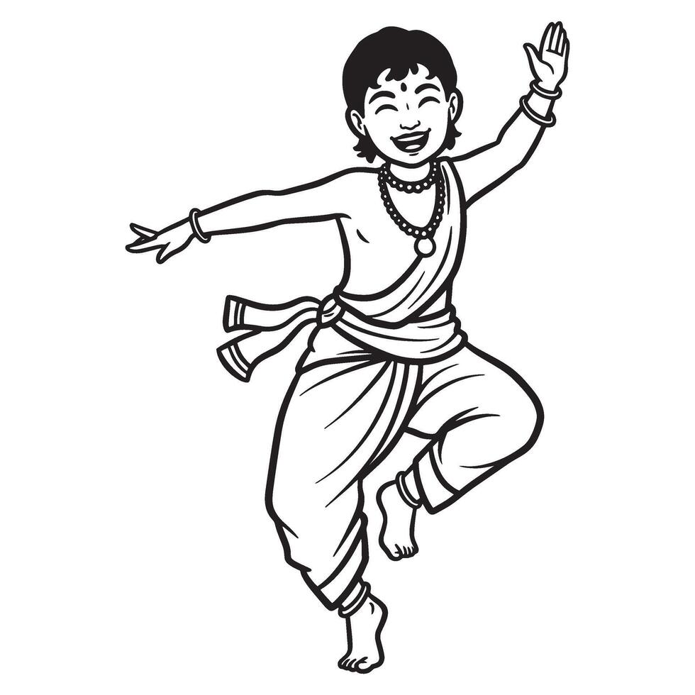Joyful indian dancer in traditional attire performing a classical dance pose vector