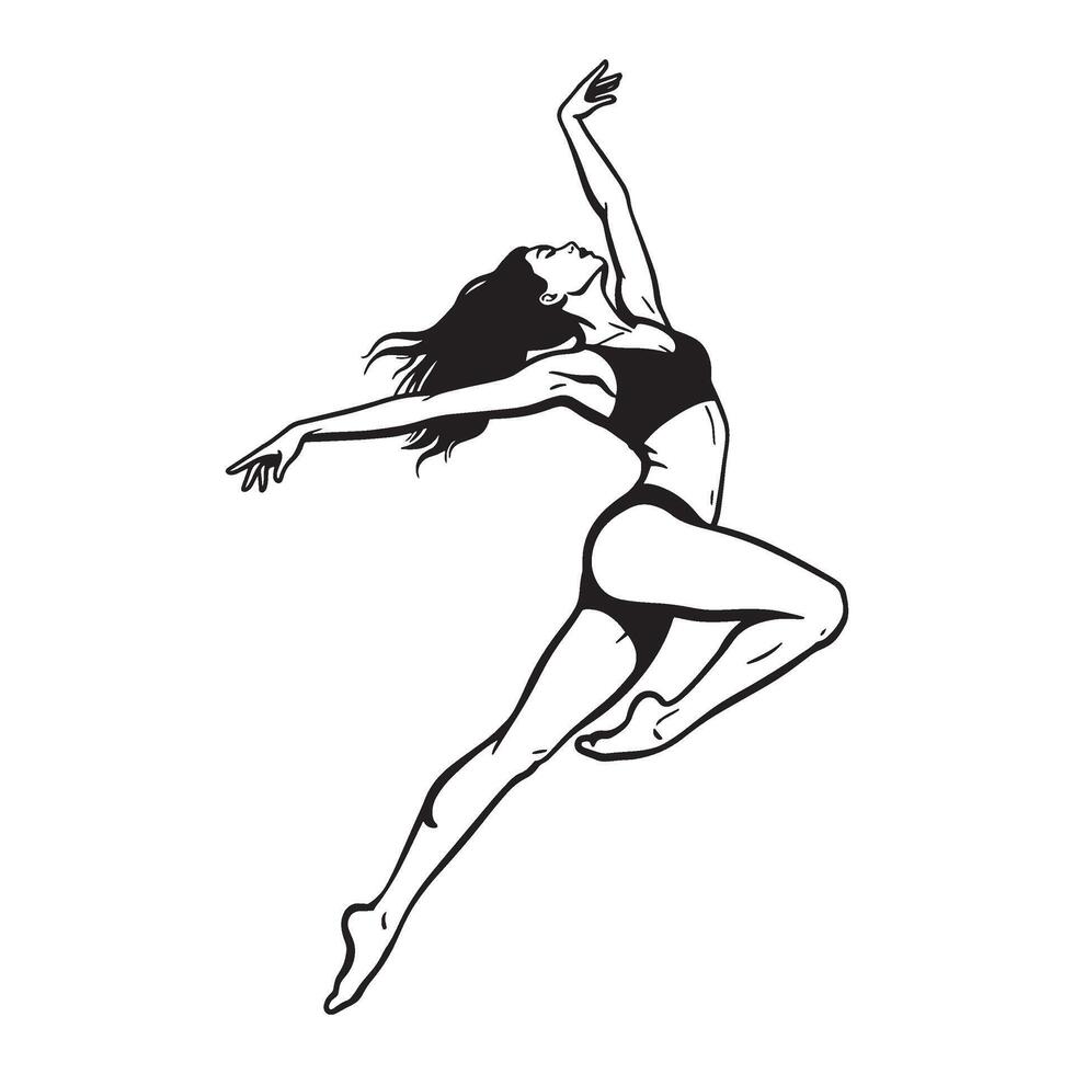 Graceful silhouette of a female dancer performing a leap in modern dance style vector