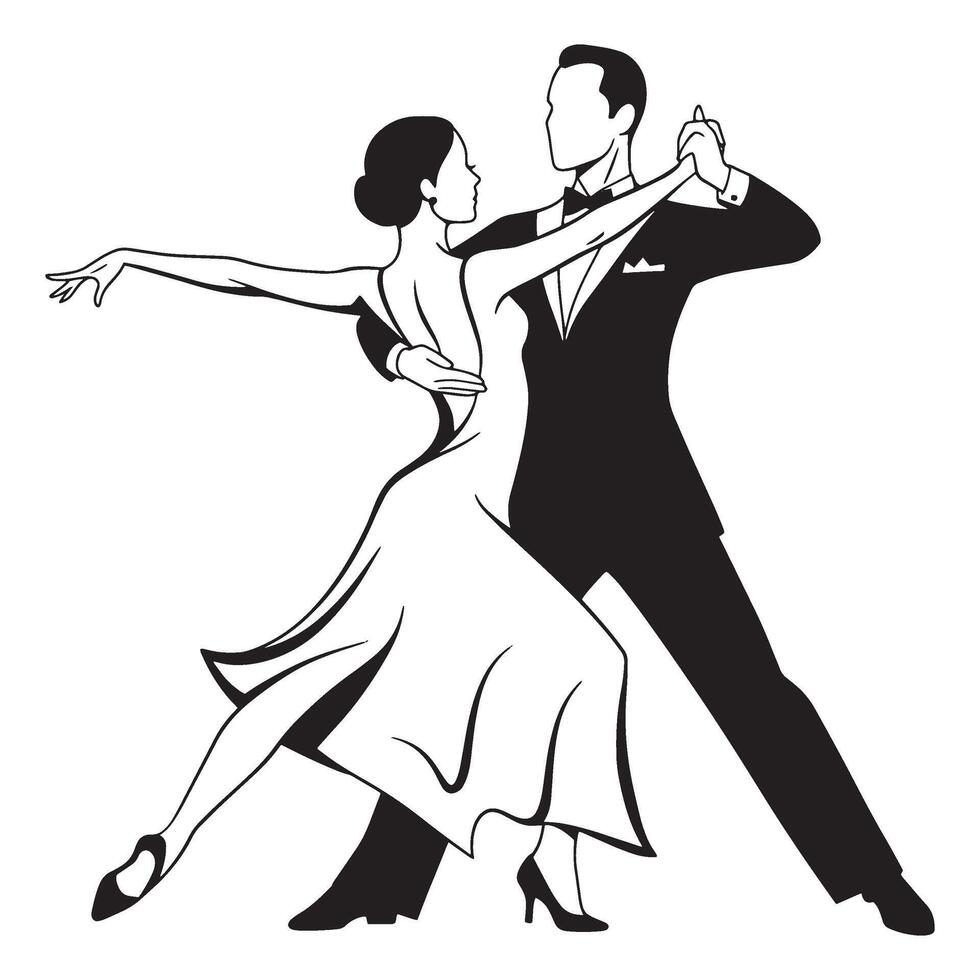 Elegant black and white illustration of a couple dancing tango ballroom style vector