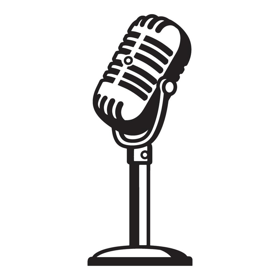 Classic retro microphone illustration in black and white for podcast and recording concepts vector