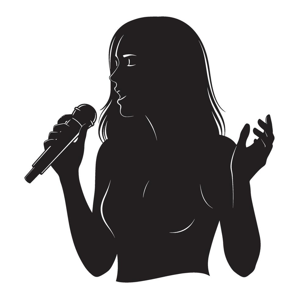 Silhouette of a female singer performing on stage with a microphone illustration vector