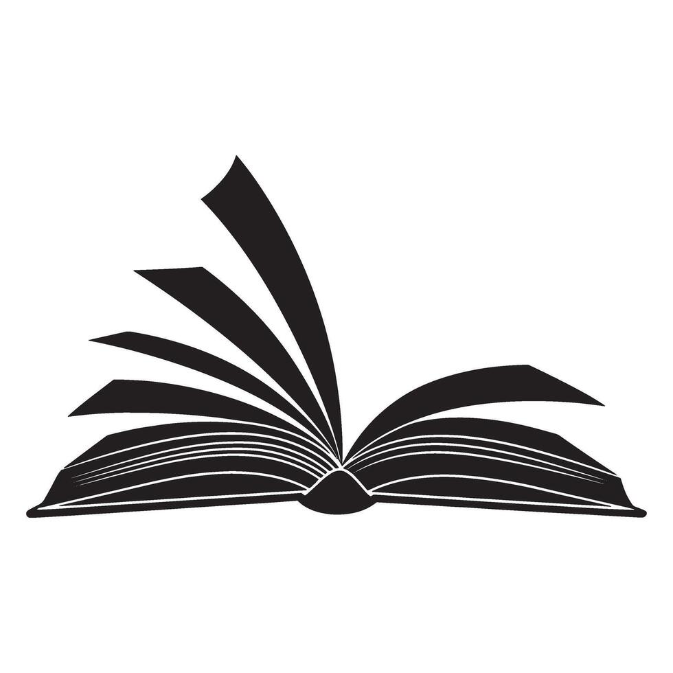 Black and white open book illustration with pages fanned out ready to be read and studied vector