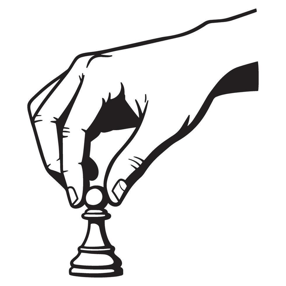 Hand holding a pawn chess piece strategy game concept in black and white vector