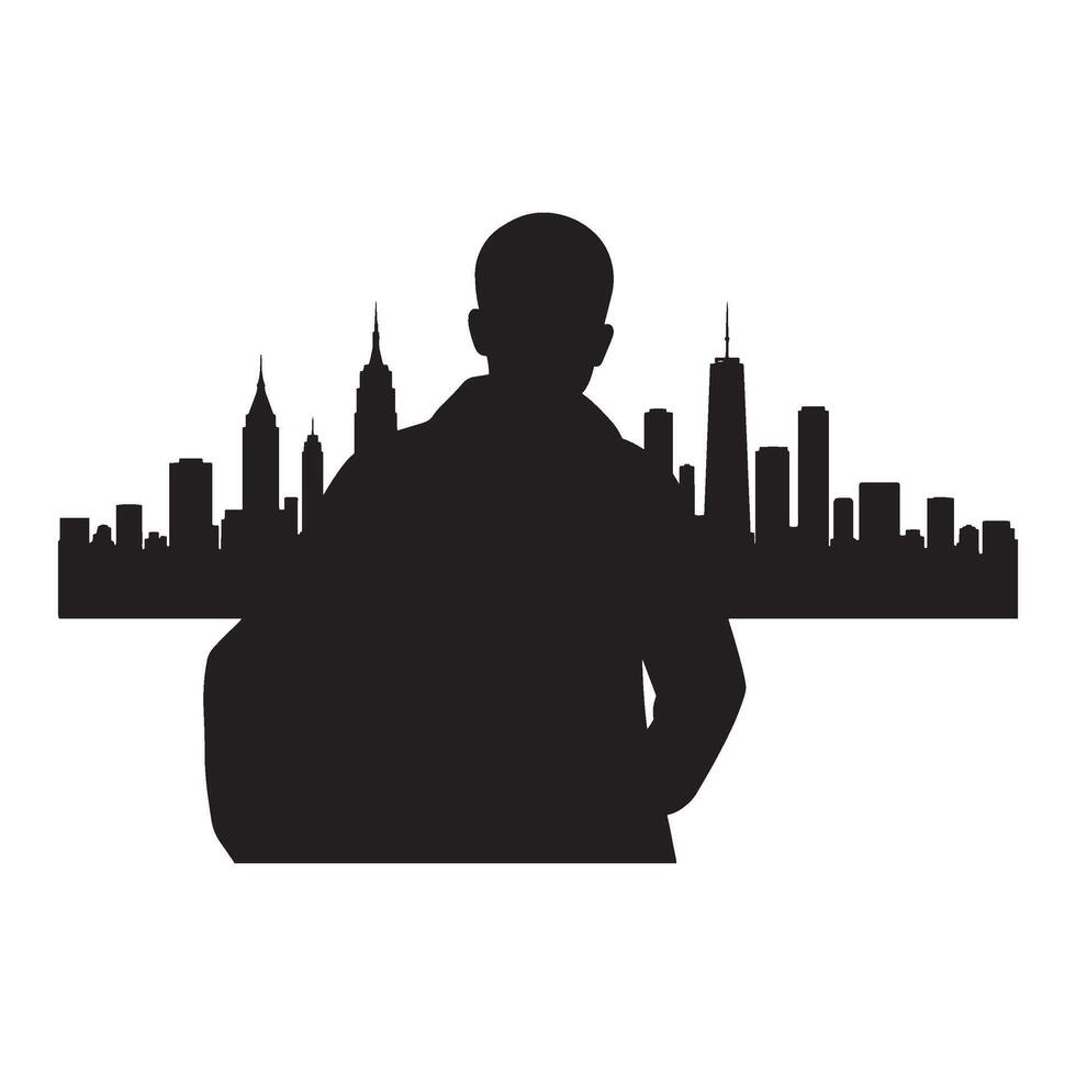 Silhouette of a person in front of the new york city skyline monochrome illustration vector