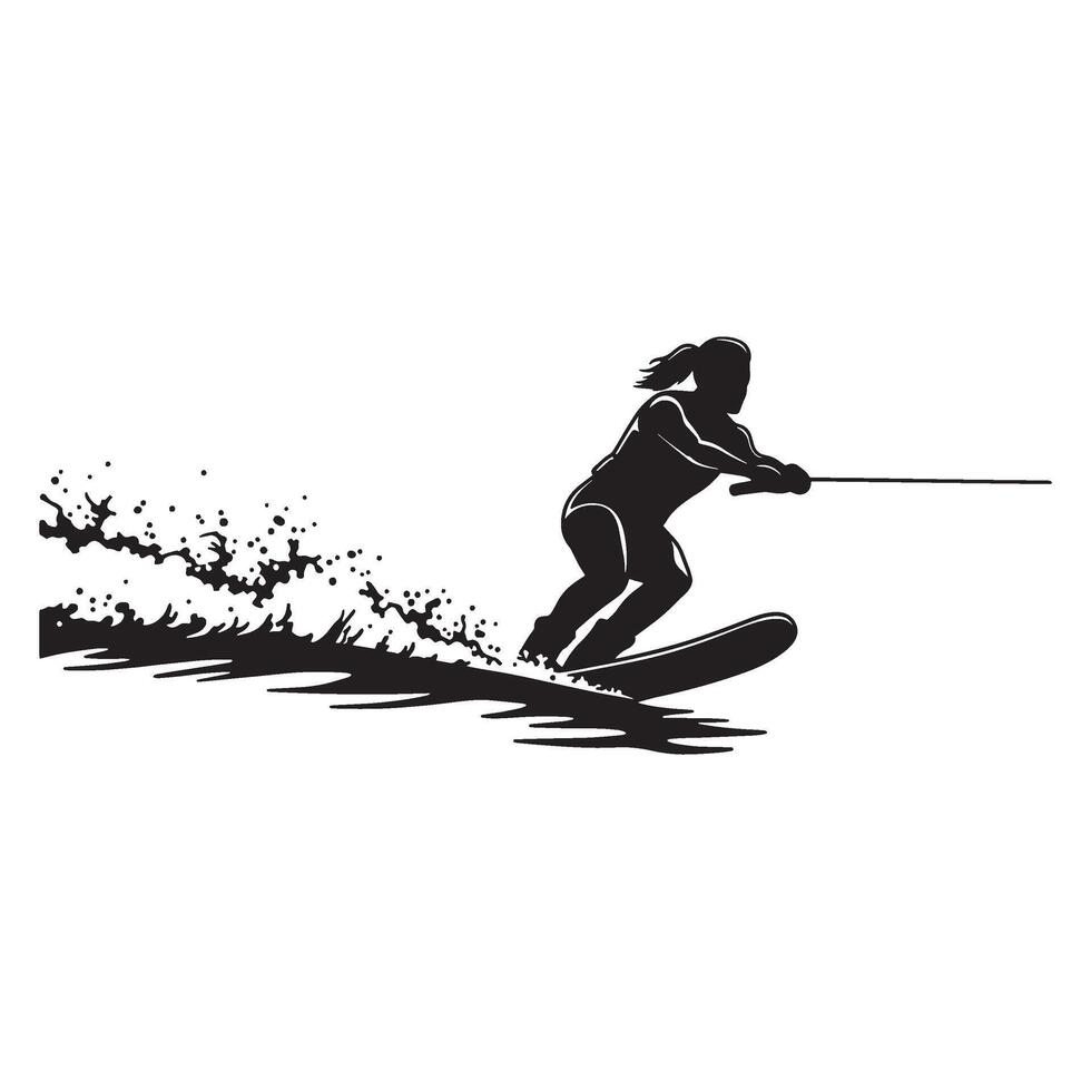 Silhouette of a waterskier performing water sports and leaving a splash behind vector