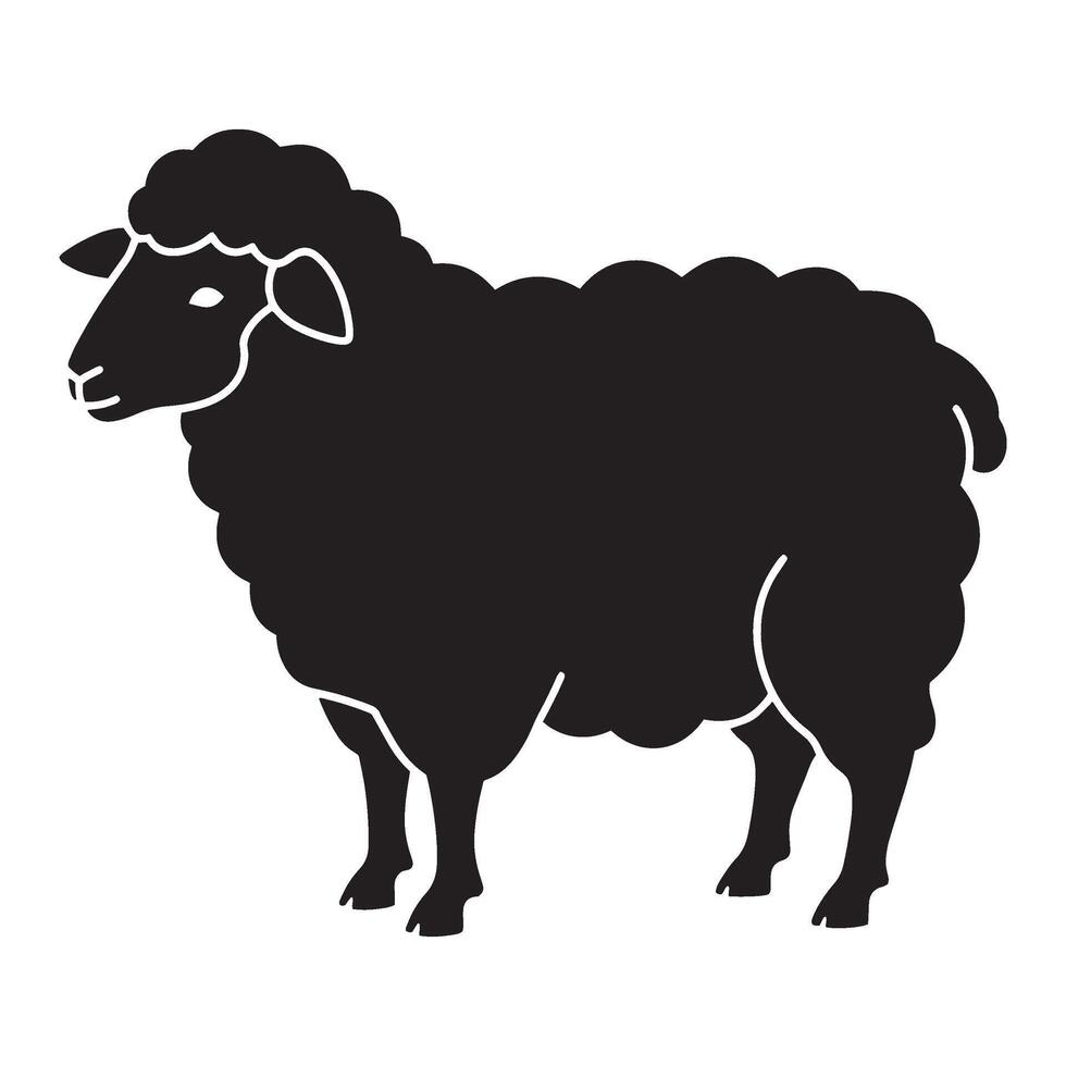 Simple black and white illustration of a standing sheep isolated on a white background vector