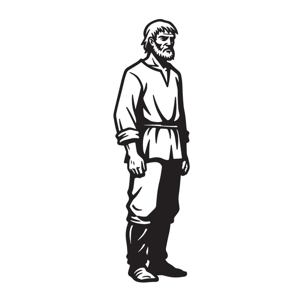 Black and white illustration of a man with a beard in traditional clothing profile view vector