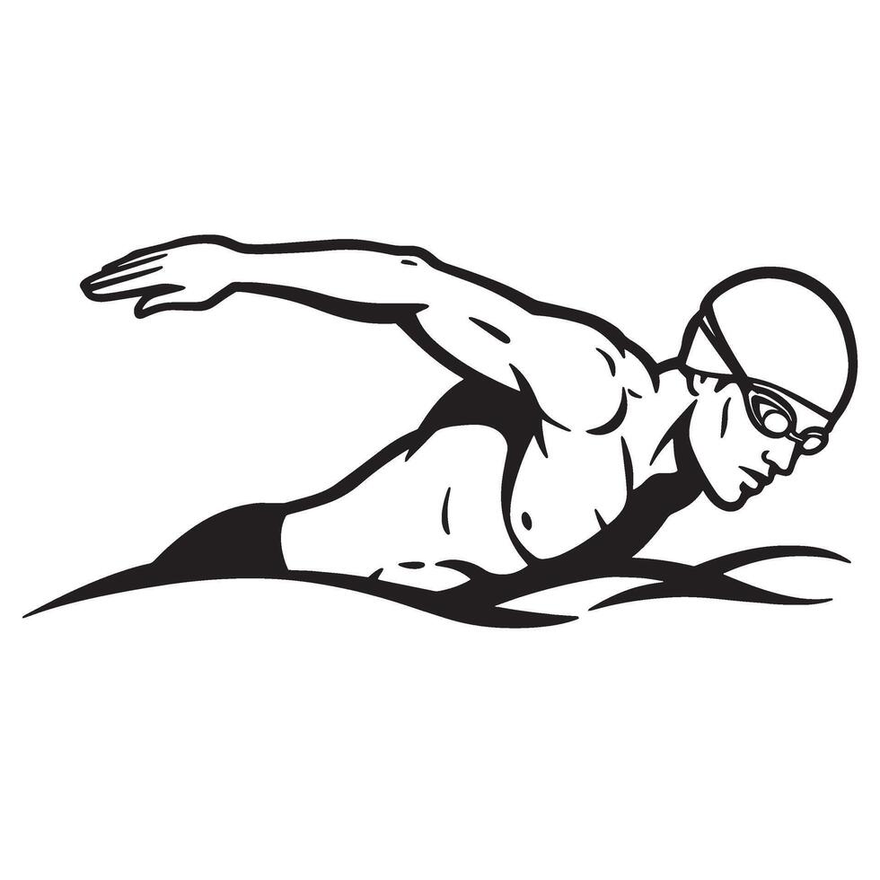 illustration of a strong swimmer in motion performing the freestyle stroke in a pool. vector