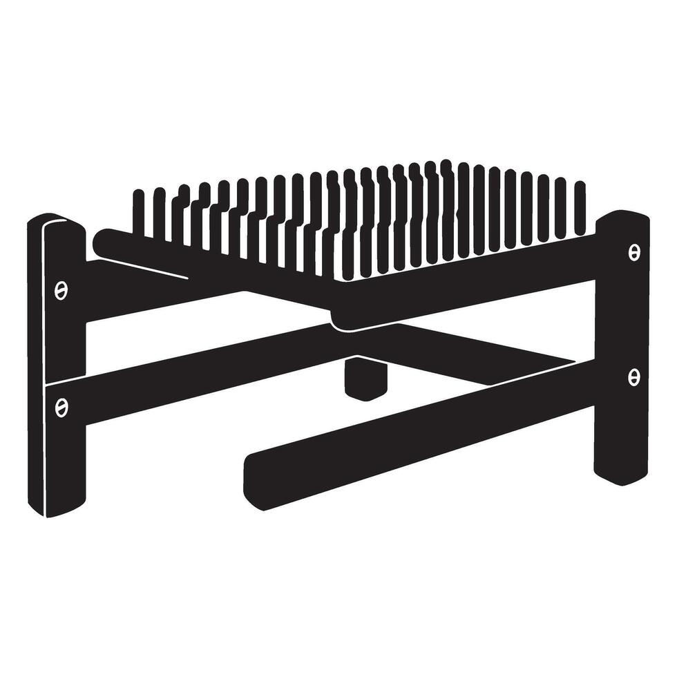Black and white illustration of a medieval torture device known as a nail bed vector