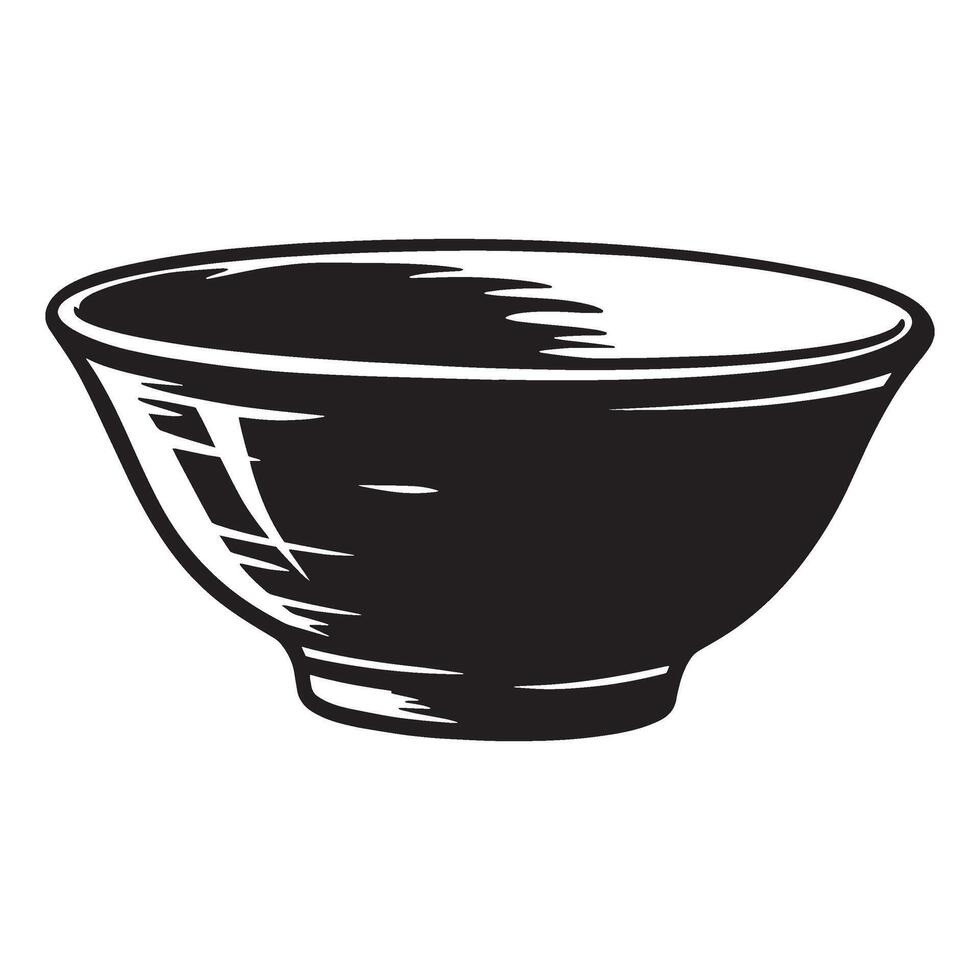 Simple black and white illustration of an empty bowl perfect for food preparation and design vector