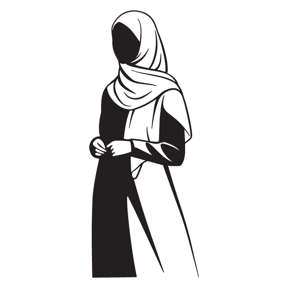 Elegant silhouette of a muslim woman wearing a hijab in a graceful and modern style vector