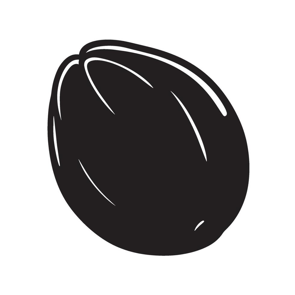 Black and white illustration of an olive depicting healthy eating and freshness vector