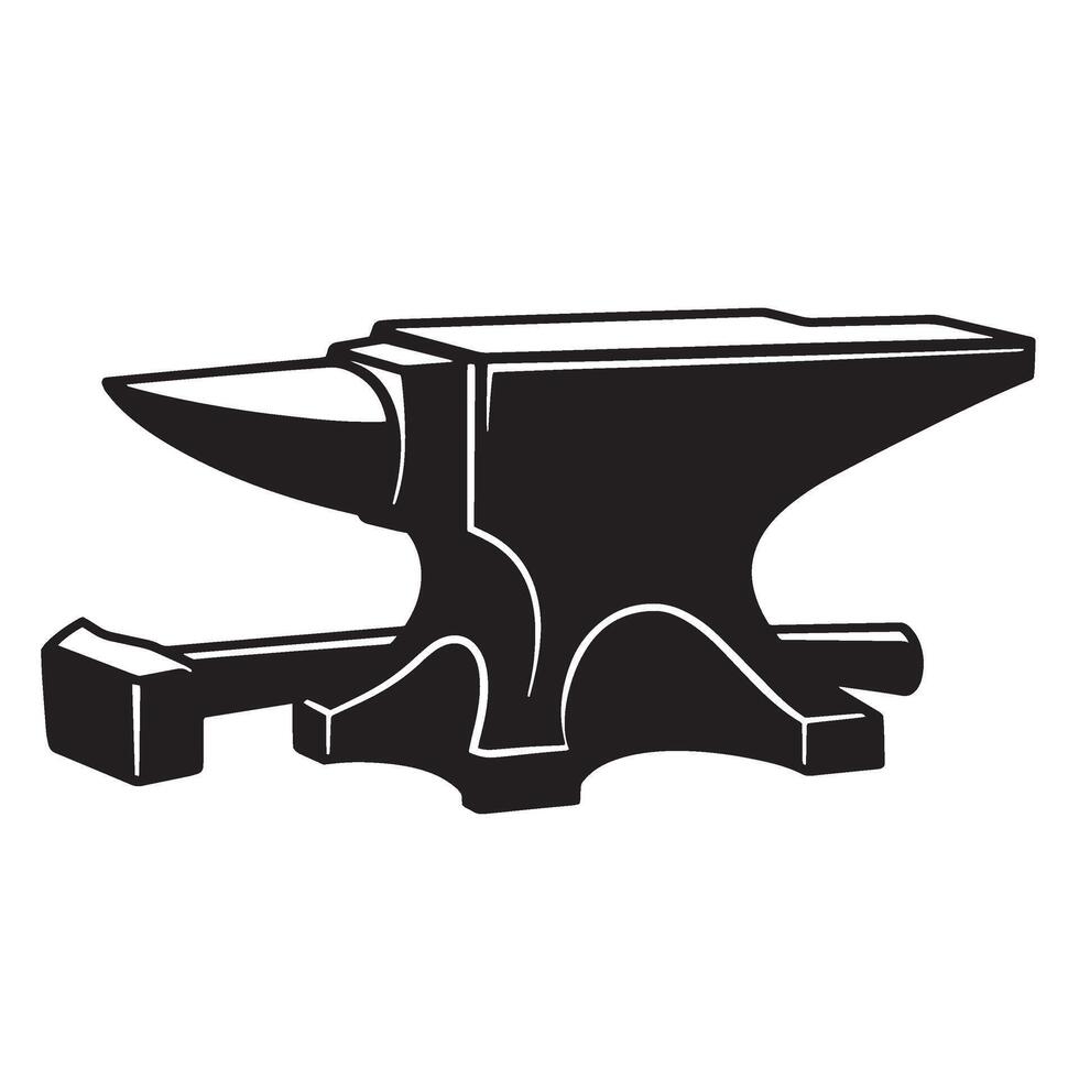 Black and white illustration of a classic anvil and blacksmith hammer tool vector