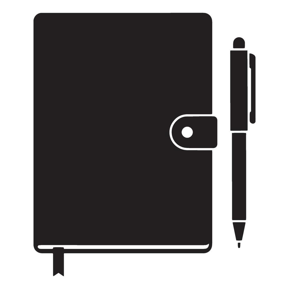 illustration of a black notebook with a pen for planning and organization vector