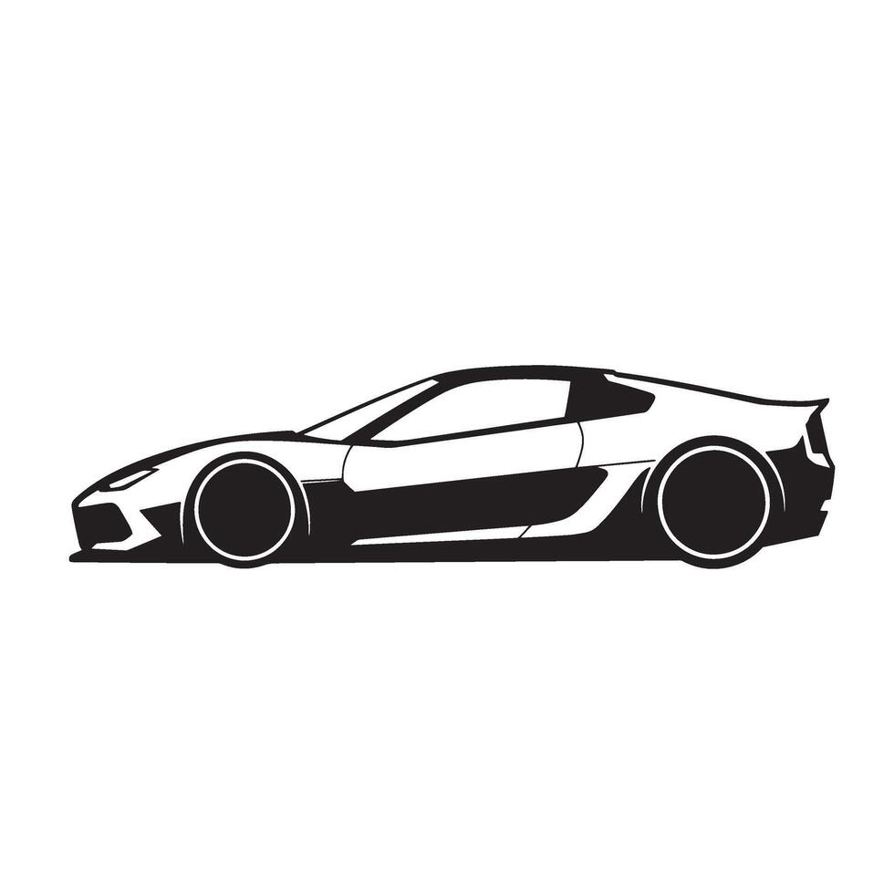 Sleek black and white silhouette illustration of a modern sports car against white background vector
