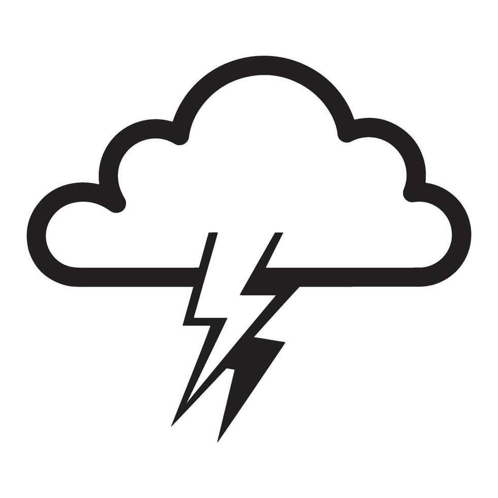 Simple black and white cloud icon with lightning bolt symbol represents stormy weather vector