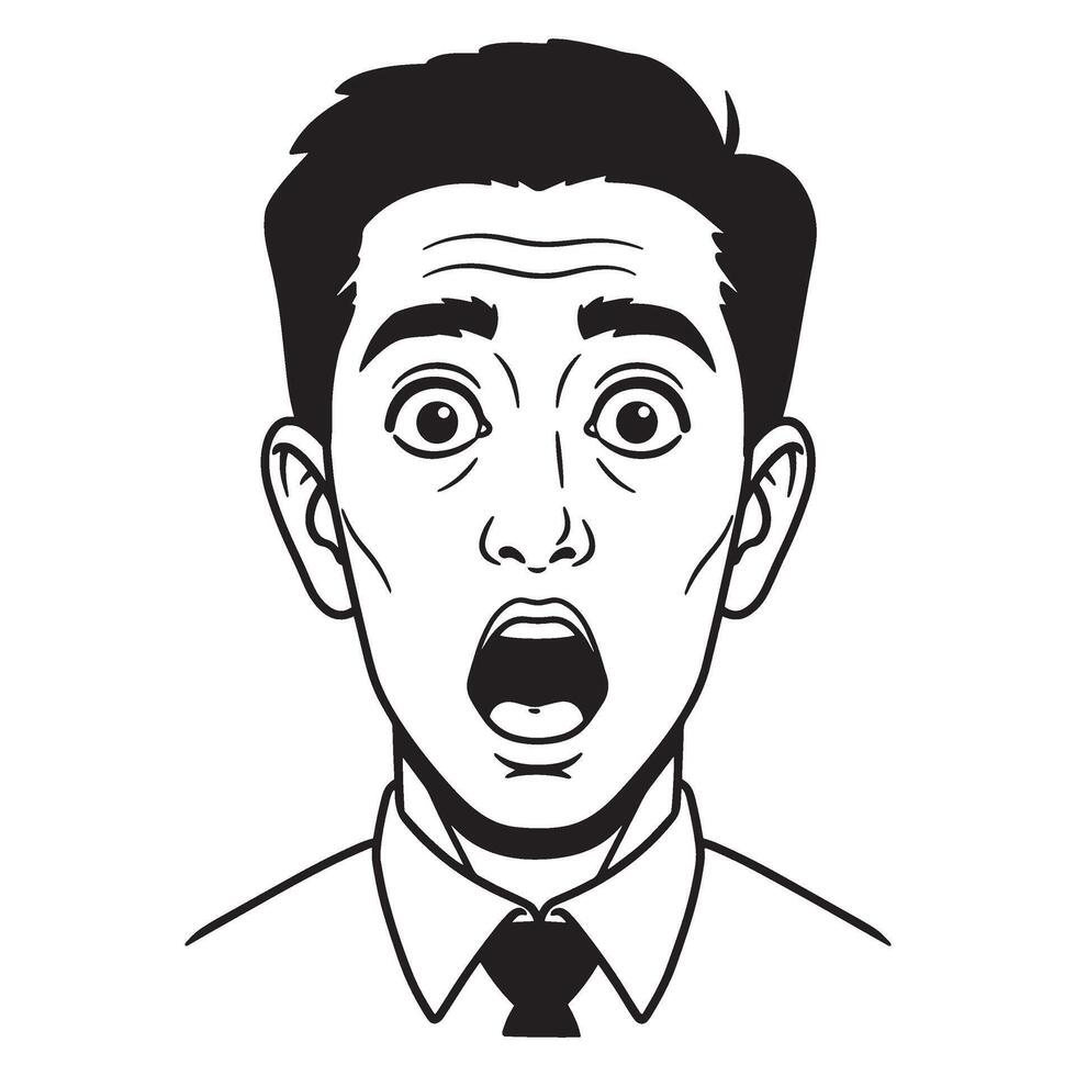 Astonished man in suit and tie showing shocked facial expression illustration vector