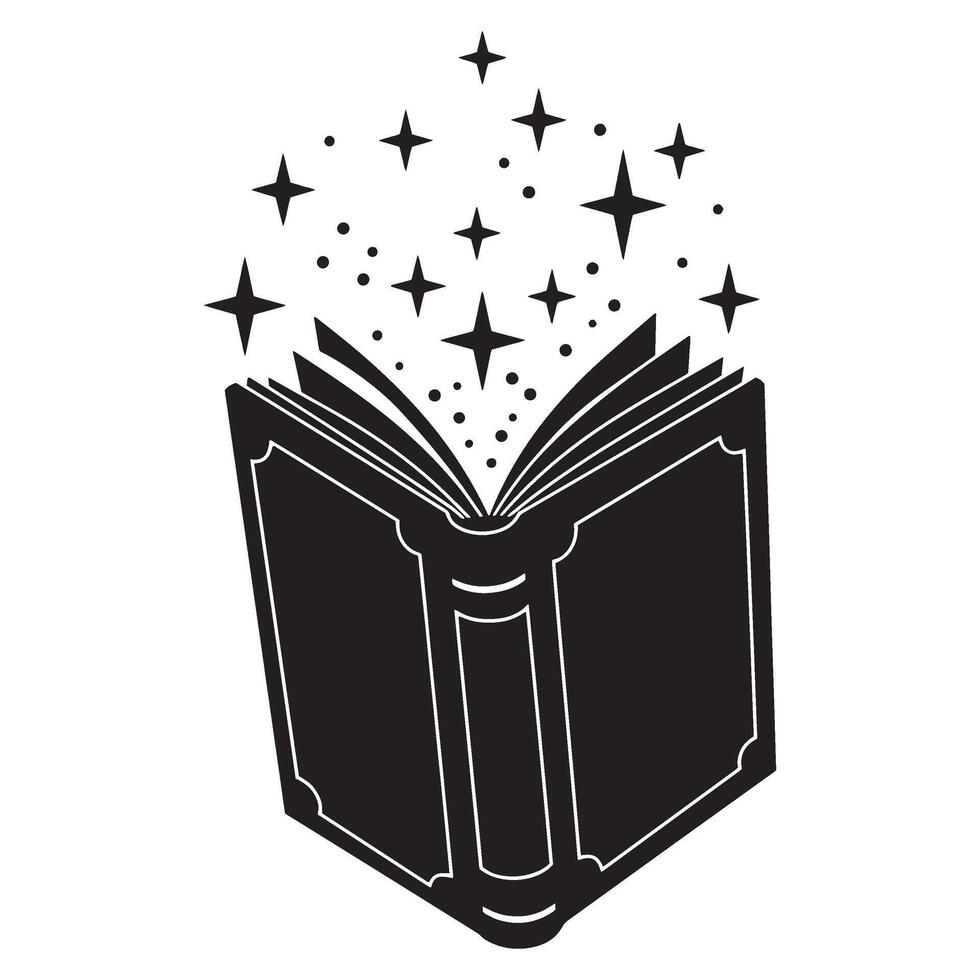 Open magic book illustration with sparkling stars emerging creative and conceptual design vector