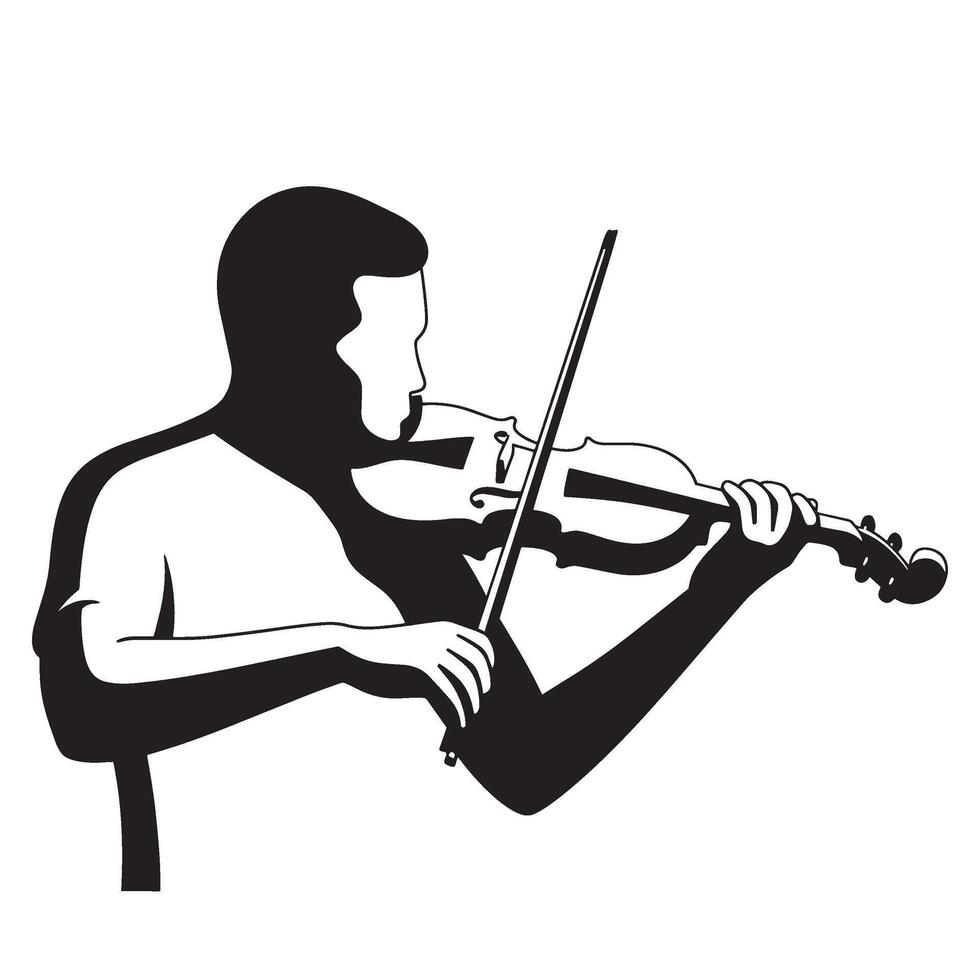 Silhouette illustration of a musician playing a violin classical instrument with a bow vector