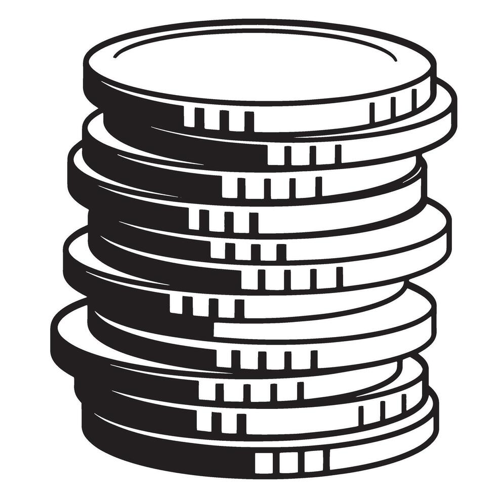 Stacked coins illustration simple black and white conceptual graphic isolated on white background vector