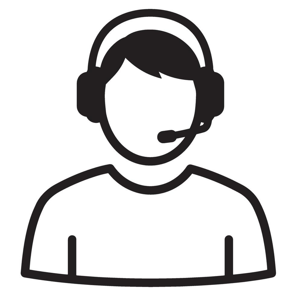 Black and white customer service representative icon with headset and microphone illustration vector