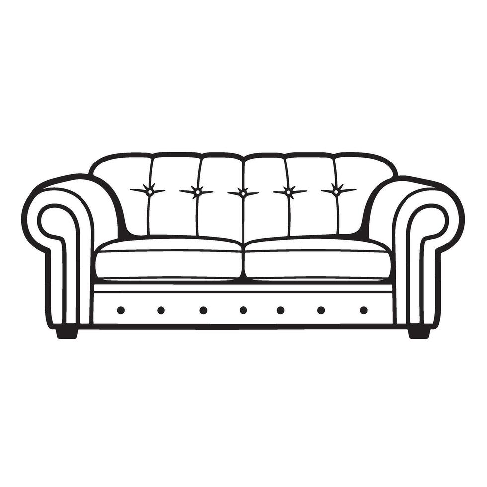 illustration of a comfortable black and white classic chesterfield sofa vector