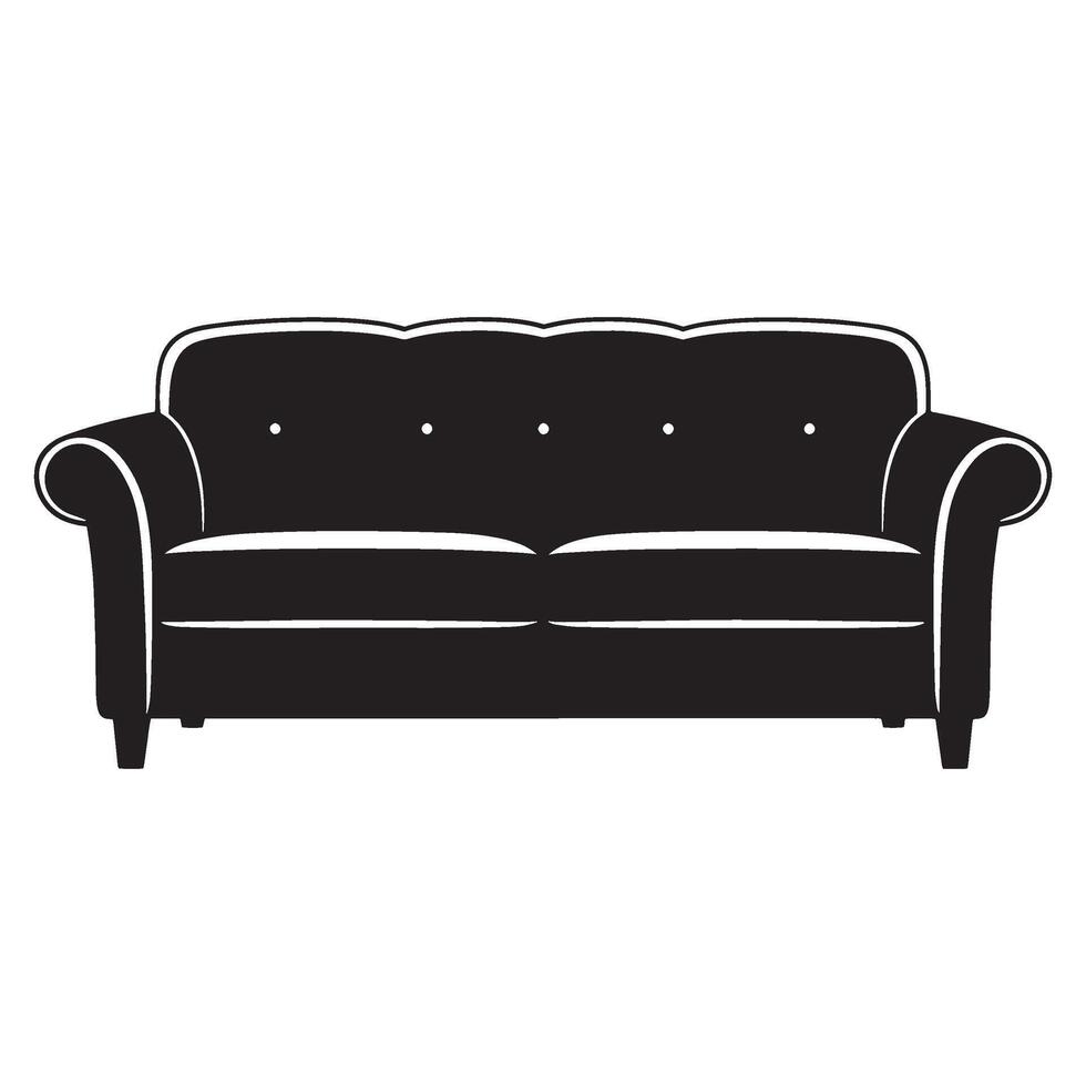 Elegant black and white illustration of a classic three seat sofa isolated on white background vector