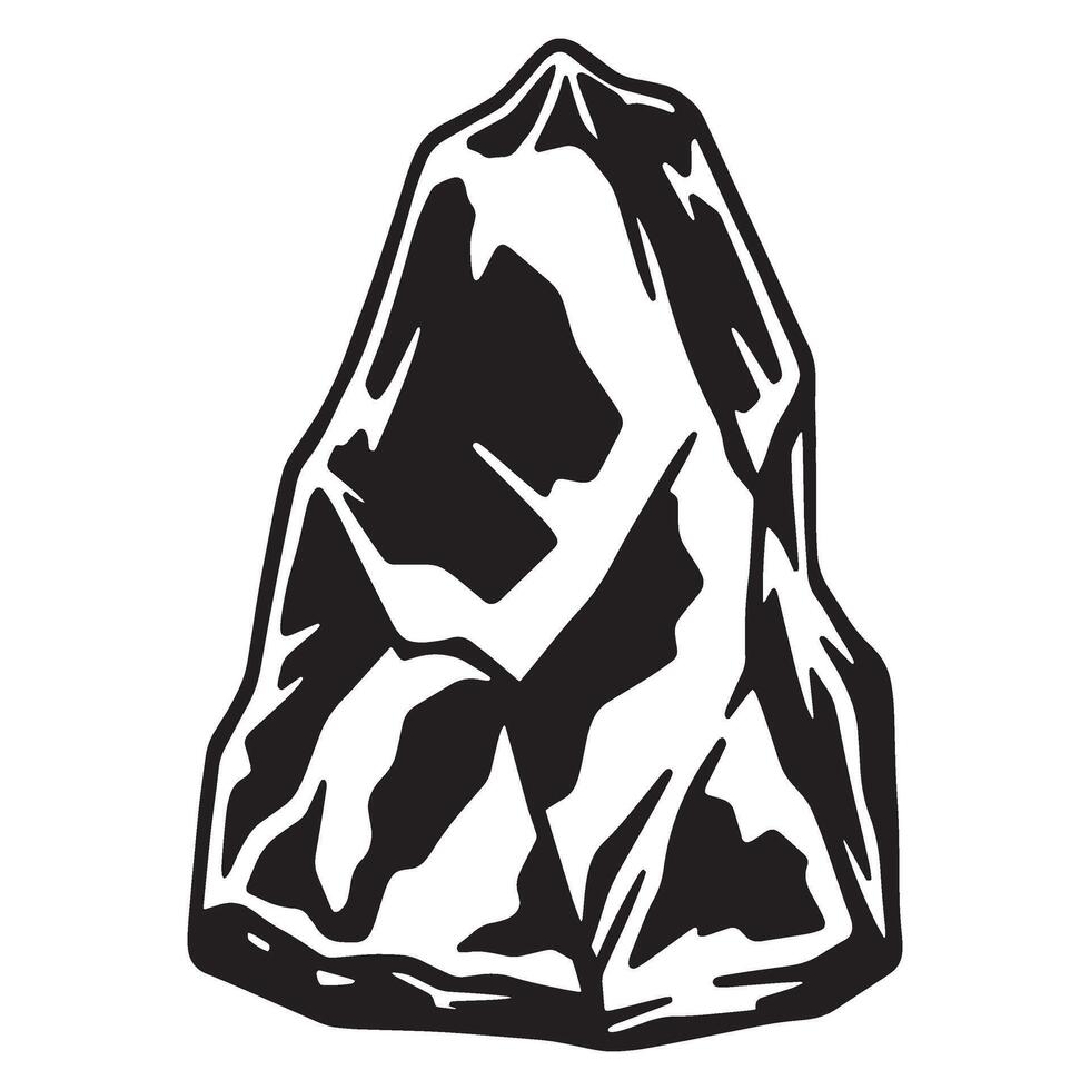 Bold black and white illustration depicting a rugged mountain peak or rock formation vector
