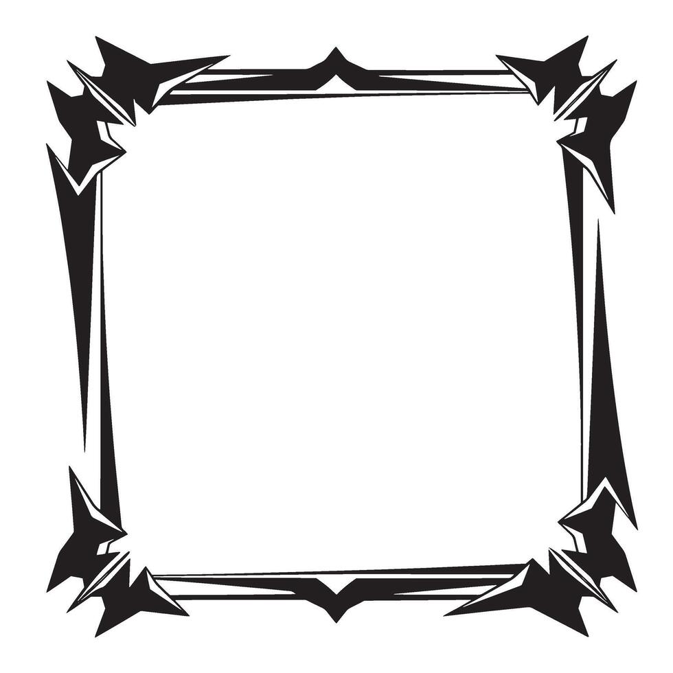 Abstract geometric frame illustration with decorative angular corner designs in black and white vector