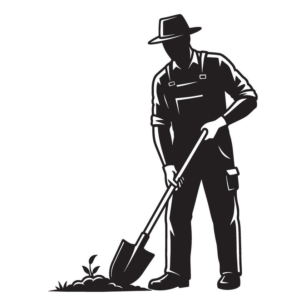 Farmer planting a seedling illustration gardening farming agriculture concept vector