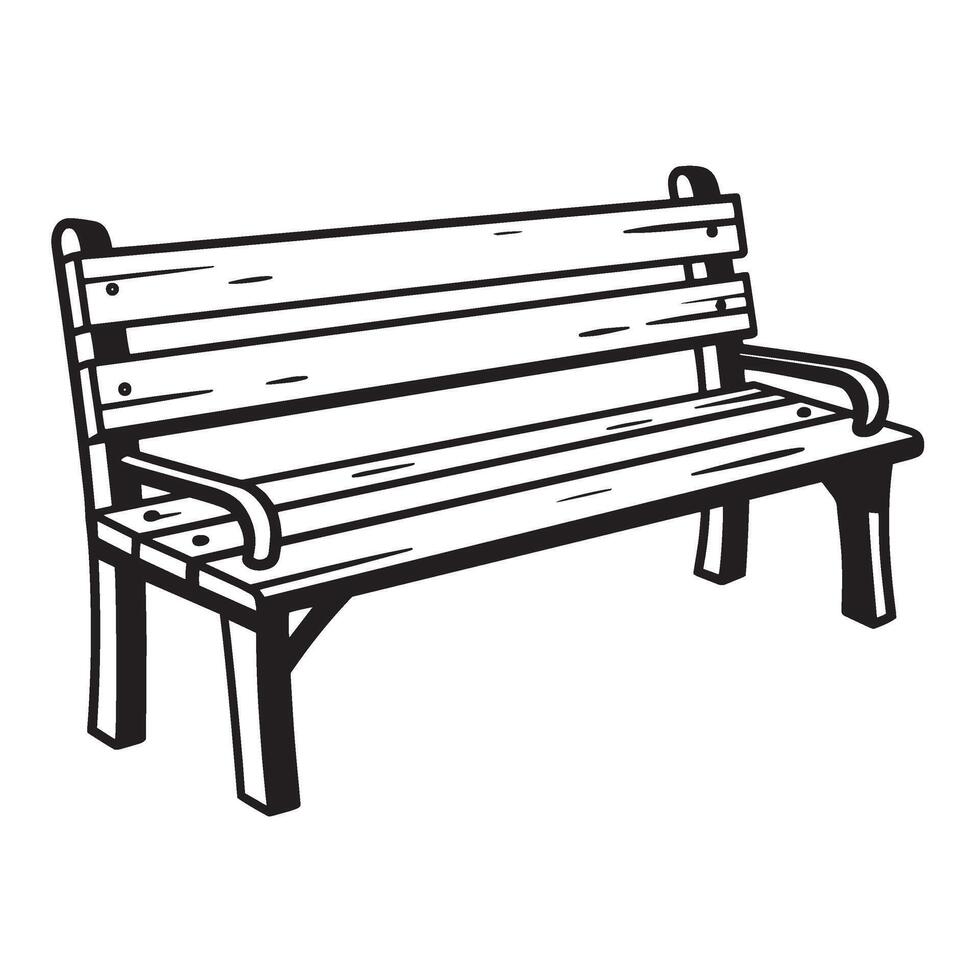 illustration of a simple wooden bench with black outline on a white background vector
