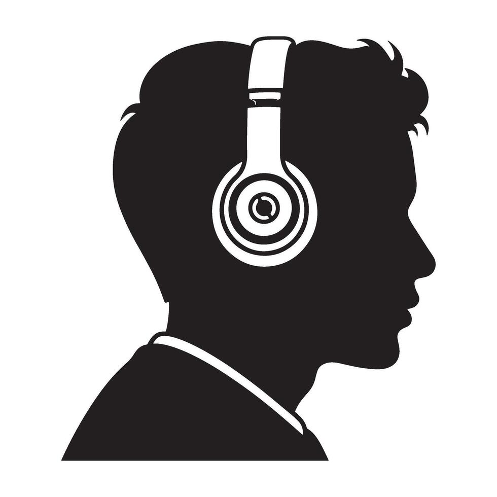 illustration of a person wearing headphones in silhouette listening to music vector