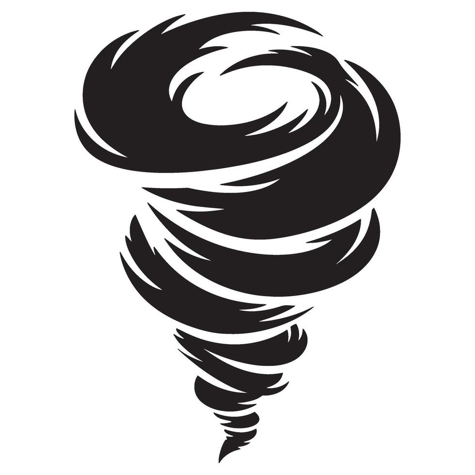 Black and white illustration of a powerful twister or tornado on white background vector