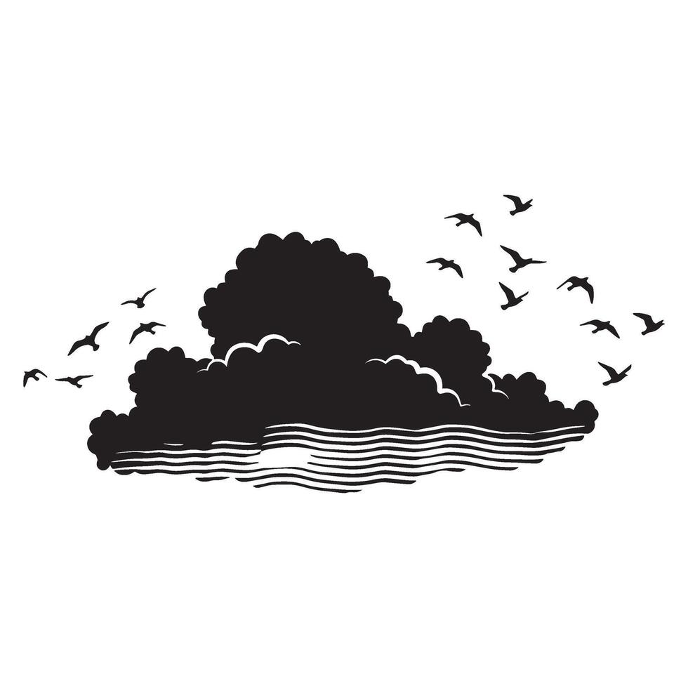 Silhouette of a cloud with birds flying representing freedom and nature against white background vector
