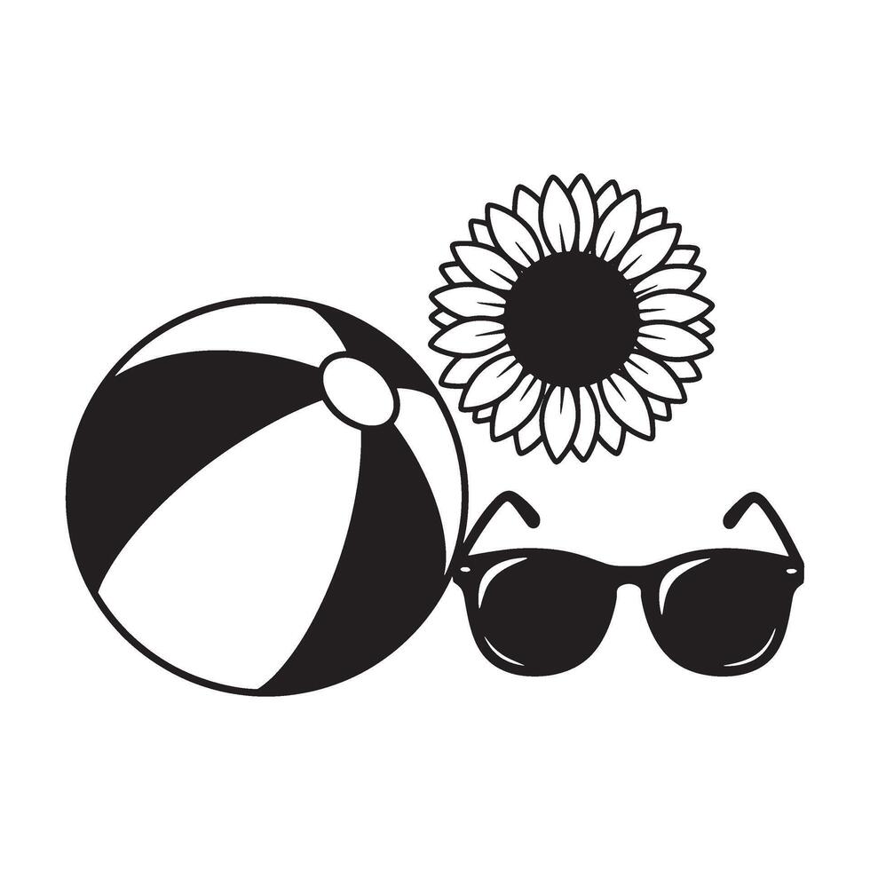Summertime recreation illustration featuring sunflower sunglasses and beach ball elements vector